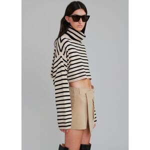 The Frankie Shop Athina Cropped Turtleneck Sweater Beige Stripe - S
